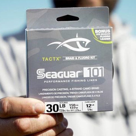 packaging close up of Seaguar's TactX fishing line